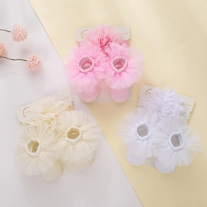 Newborn Baby Chiffon Flower Headband And Anti-Slip Socks For Toddler Infant Lace Mesh Princess Style Accessories Gift