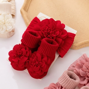 Baby chiffon flower headband and sock set with handmade floral accents for infants