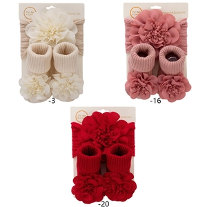 Baby chiffon flower headband and socks set for 0-2 years infants in three colors