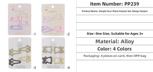 Macro detail of four colorful macaron alloy star and heart hair clips for kids