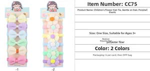 Détail du lot de 6 élastiques à cheveux pour enfants avec fleurs et nœuds coloris macaron