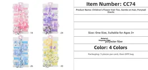 Coffret d'élastiques à cheveux fleuris et à carreaux pour enfants en plusieurs couleurs