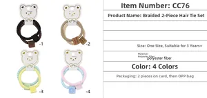 Detailed view of handmade woven elastic hair ties for kids with cute bear card and square beads