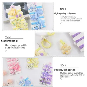 Détail des élastiques à cheveux en forme de fleur en maille de polyester pour enfants