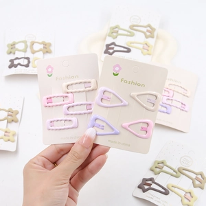 Macaron color star and teardrop hair clips set for women on white display card