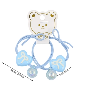 Sky blue heart and bead elastic hair bands set on a white bear display card