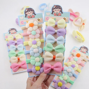 Élastiques à Cheveux pour Enfants Couleurs Macaron Fleur 3D Nœud Fait à la Main Tissu Doux Accessoires Cheveux Filles