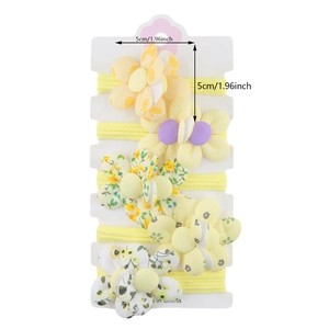Lot de 5 chouchous jaunes pour filles avec fleurs en tissu élastique et motifs nœuds
