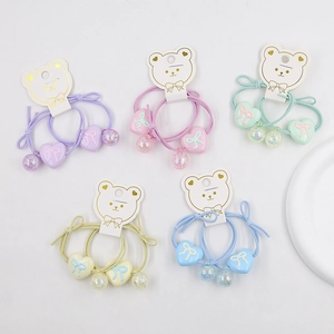 Cute Heart Bowknot Kids Elastic Hair Ties For Girls Macaron Colors Sweet Acrylic Hair Bands Headbands Hair Accessories Daily Styling