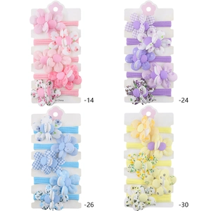 Lot d'élastiques à cheveux pour enfants avec fleurs et nœuds en tissu rose et bleu