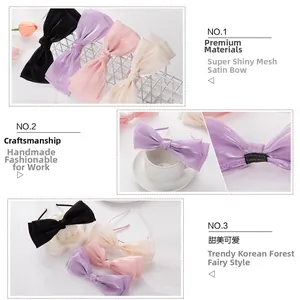 Détails de serre-têtes faits main avec nœuds en tulle scintillant en quatre couleurs