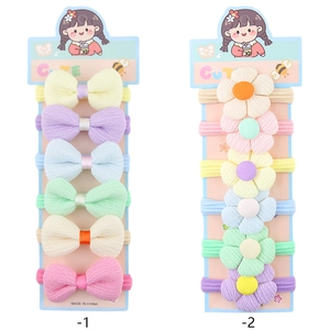 Lot de 6 élastiques à cheveux pour enfants avec fleurs et nœuds couleurs macaron
