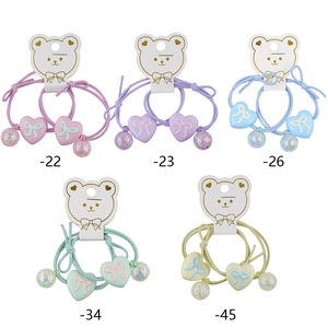 5 sets of cute heart acrylic elastic hair ties for girls in pastel colors with beads