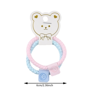 Minimalist high-elasticity 2-piece hair tie set with smiley face charms on bear display card