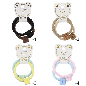 Set of 2 woven high-elastic hair ties for kids with smiley square charms in four colors