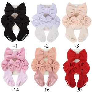 Ensemble bandeau et chaussettes pour bébé en tissu gaufré avec nœud en six couleurs