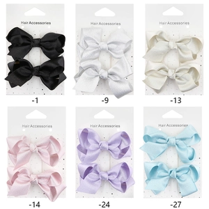 Satin bow hair clip set for kids and girls in six elegant colors on display cards