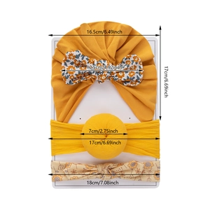 Conjunto de 3 piezas de gorro turbante y diadema para bebé con estampado de donuts y orejas