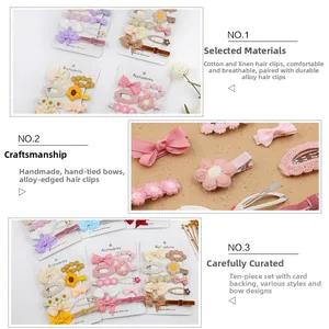 Détails de 10 barrettes artisanales pour bébé avec fleurs en tissu et nœuds tricotés