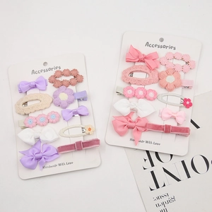 Lot de 10 pinces à cheveux bébé fille avec fleurs tricotées et nœuds sur carte