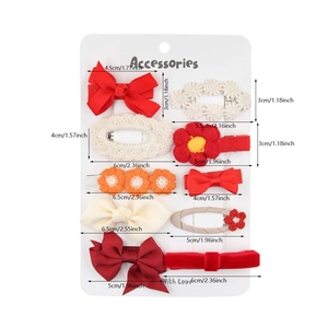 Lot de 10 barrettes pour bébés filles avec fleurs en tissu mignonnes et nœuds rouges