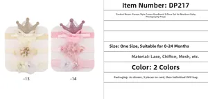 Set dettagliato di fasce per neonati con corone di paillettes e fiori in chiffon