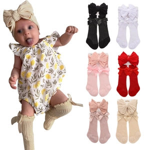 Baby Headband Socks Set Large Bow Knot Hollow Out Mesh Calf Socks Cotton Nylon For Infants Toddlers Soft Newborn Photo Props