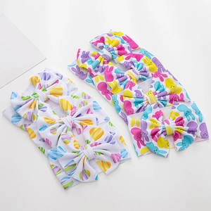 Ostern Baby Stirnband Große Schleife Polyester Waffelstrick Hochelastisch Hase Ei Druck Haarband Für Kleinkinder Kinder Feiertag Dekor