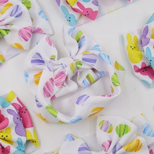 Baby Haarband Set zu Ostern mit Waffelstrick Hasen und Eiern in bunten Farben