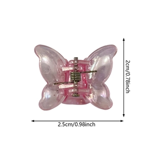 Macro view of pink butterfly hair claw clip with size measurements 2.5cm by 2.0cm