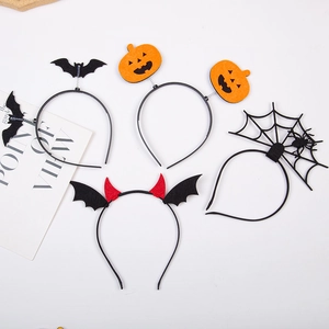 Copricapo Cosplay di Halloween Corno di Diavolo Rosso Nero Cerchietto Ala di Pipistrello Zucca Ragnatela Accessori per Capelli
