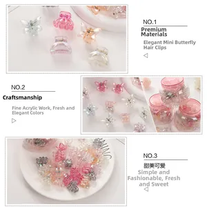 Macro detail of colorful translucent butterfly hair clips with laser finish in a jar
