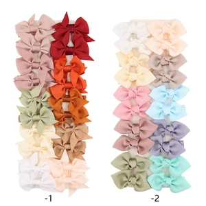 Set of colorful grosgrain ribbon bow hair clips for baby girls in macaron and retro tones