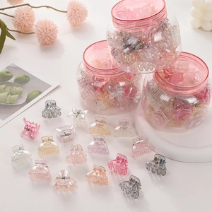 Children Colorful Iridescent Plastic Mini Hair Claw Clips Korean Style Girls Hairpins Accessories Storage Container