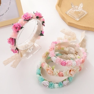 Böhmischer Kinder Blumenkranz Stirnband Handgefertigte Simulation Stoff Rose Spitzenband Mädchen Fotografie Requisiten Haarband
