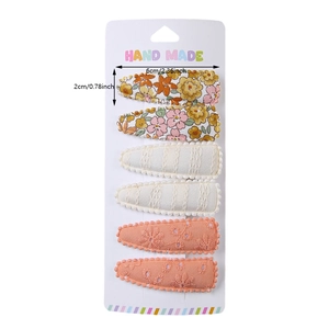 Lot de 6 barrettes BB pour filles en tissu floral et dentelle de 6 cm en forme de goutte