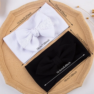 Lot de bandeaux bébé avec nœud en tissu gaufré et dentelle en noir et blanc