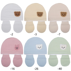 Organic cotton baby bear beanie and gloves set in multiple colors for newborns