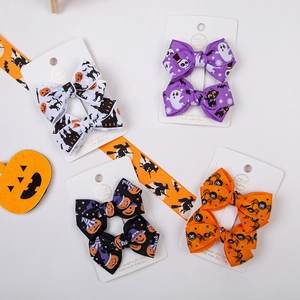 Lot de 4 paires de barrettes nœuds Halloween avec motifs fantômes et citrouilles