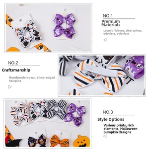 Détails de pinces à nœud Halloween avec motifs citrouille et fantôme sur ruban