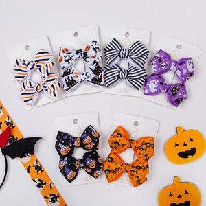 Barrettes à Cheveux Nœud en Ruban Gros-Grain pour Enfants Motif Citrouille Fantôme Chauve-Souris Araignée Fait Main Imprimé