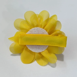 Fermaglio per capelli a girasole in chiffon giallo con nastro morbido foderato per bambini