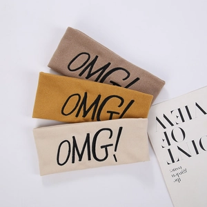 Soft faux cashmere headbands with OMG embroidery in coffee, ginger, and beige colors