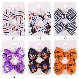 Lot de barrettes à nœud Halloween avec motifs citrouille, fantôme et chauve-souris pour bébés