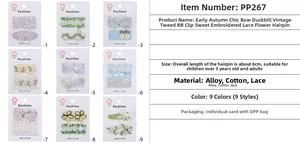 Lot de 9 barrettes à cheveux en dentelle française avec fleurs et nœuds rose