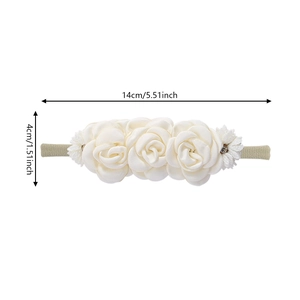 Off-white baby flower headband with handmade fabric roses and elastic fabric band