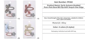 Détails des barrettes pour enfants avec nœuds et étoiles pailletées en quatre tons