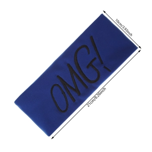 Elastic OMG embroidered headband in navy blue fleece fabric for face washing and sports