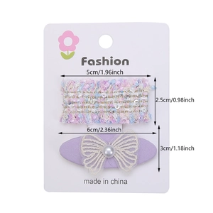 Set de barrettes à fleurs en dentelle française avec clip à paillettes et nœud mauve