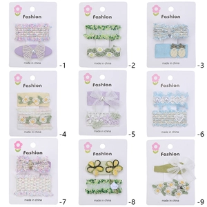 Lot de 9 barrettes à cheveux de style français avec broderie dentelle et nœuds floraux